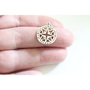 Sterling Silver Openwork Compass Pendant Charm